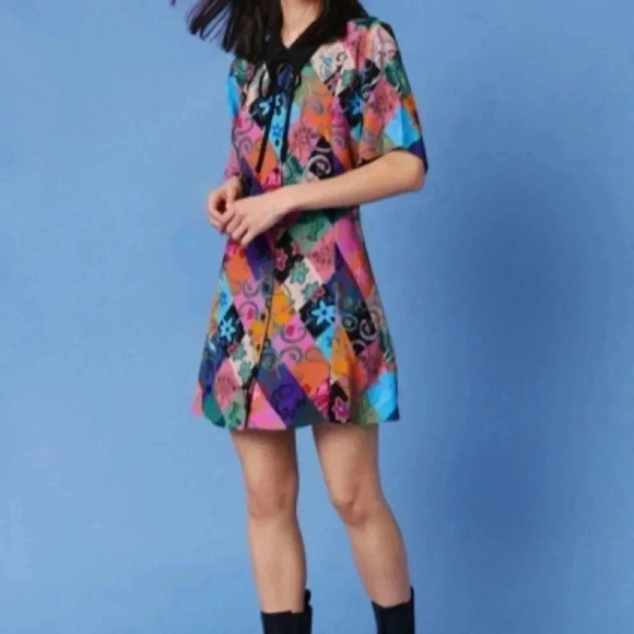 Nasty Gal Paisley Patch Printed Skater Dress Sz 10 New with tags - Picture 1 of 11